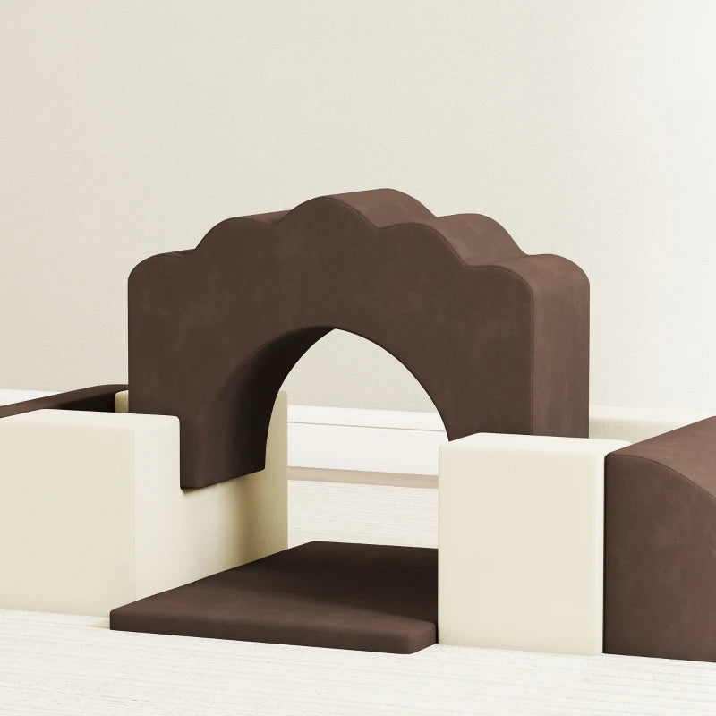 7 Piece Soft Play Set for Kids Indoor Climbing and Crawling Foam Toy Brown