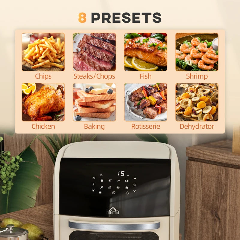 Digital Air Fryer Oven 12L - 8 Preset Modes, 1800W Rapid Air Circulation, Memory Function, Cream Color