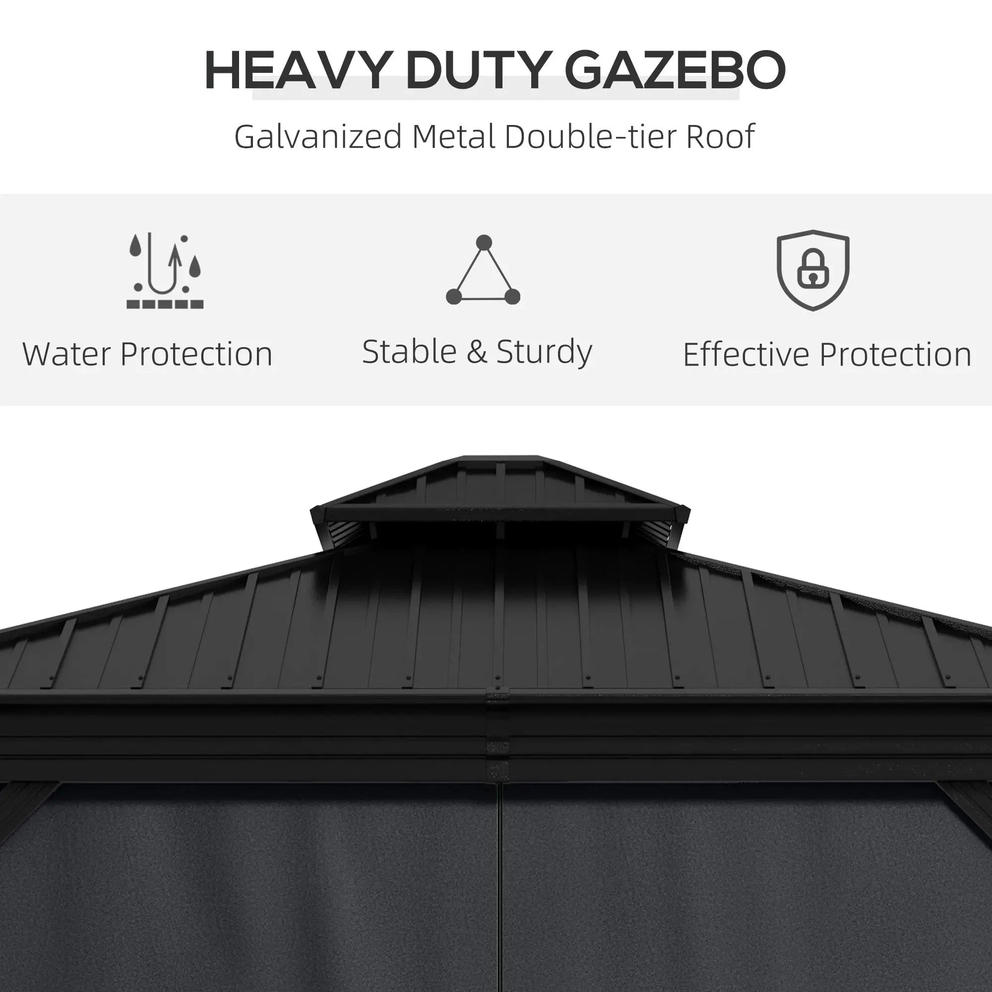 Dark Grey 3.65m x 3m Aluminium Hardtop Gazebo With Accessories