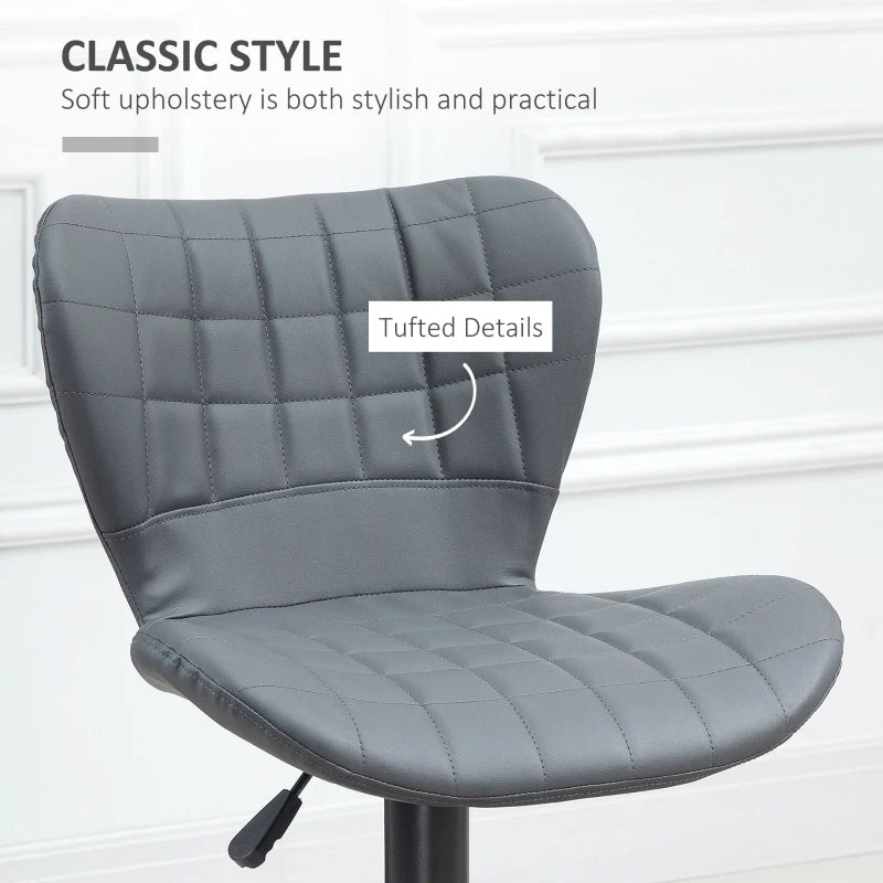 Adjustable Height Swivel Bar Stools Set of 2 - Grey PU Leather Chairs with Backrest & Footrest