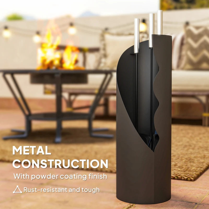 4-Piece Black Fireplace Tools Set - Metal Accessories with Broom, Shovel, Poker & Bucket - Perfect Fireside Companion