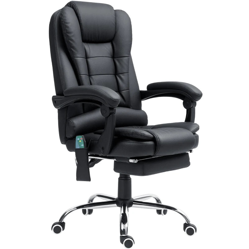 Vinsetto Ergonomic Office Chair with 6-Point Massage, Back Heat, Adjustable Footrest, Swivel Wheels, Reclining - Black PU