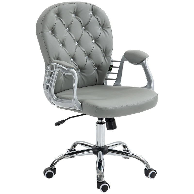 Vinsetto Ergonomic Office Chair - 360° Swivel, PU Diamante Padded Base, 5 Castor Wheels, Grey - Perfect for Home & Work