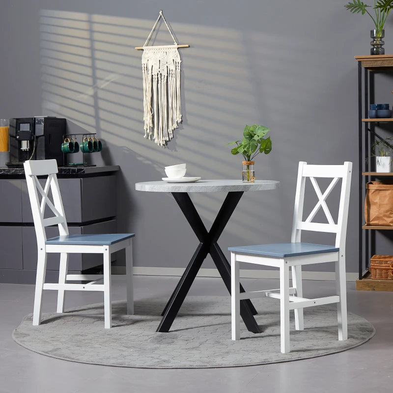 Set of 2 White Pine Wood Dining Chairs with Cross Back Design - Solid Kitchen & Living Room Seating