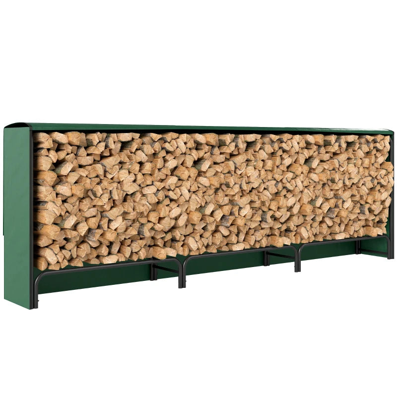 Heavy Duty Firewood Rack with Waterproof Cover - Indoor/Outdoor Log Storage Holder, 300x36x99 cm, Dark Green