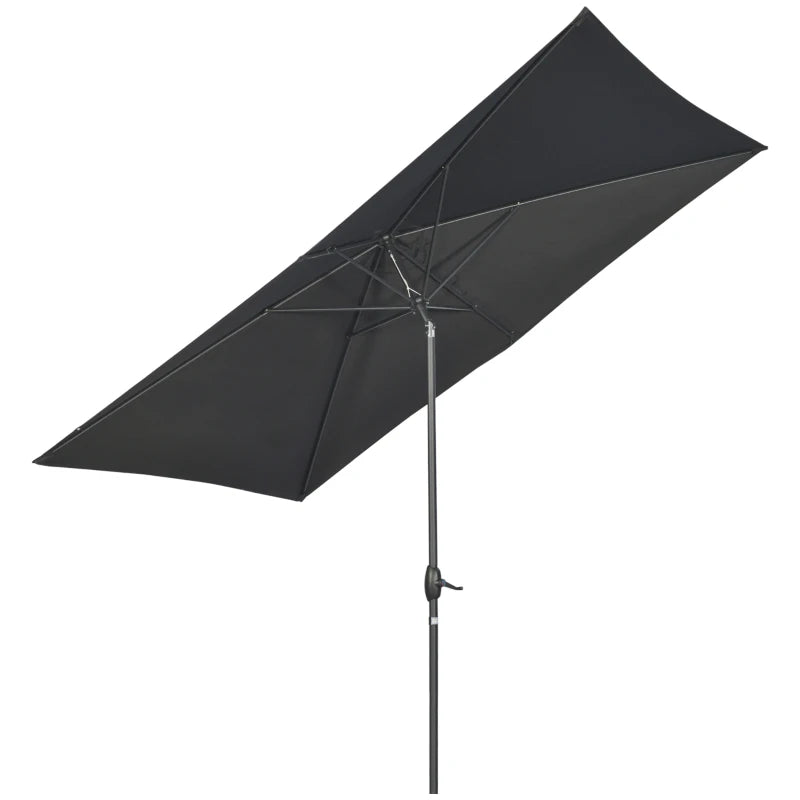Black Rectangular Garden Parasol Umbrella, 2x3m, Crank Tilt, Aluminium Pole
