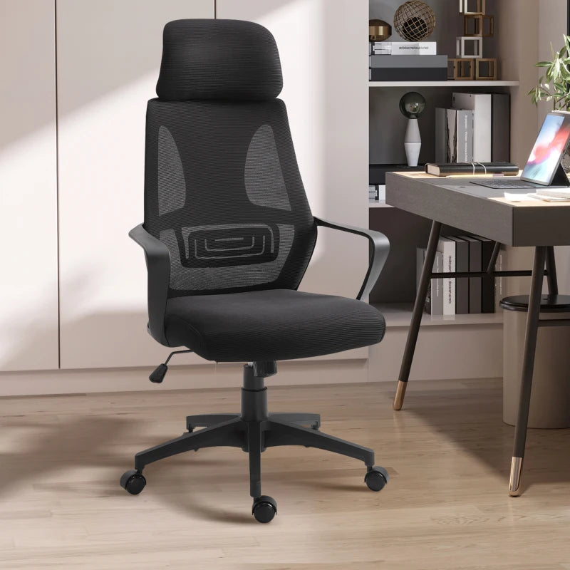 High Back Office Chair with Headrest Adjustable Height Ergonomic Mesh Design for Home and Office Black