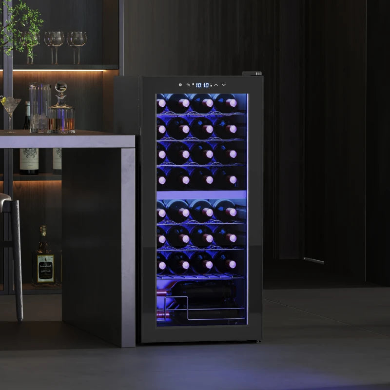 32 Bottle Dual Zone Wine Fridge - Black, Adjustable Temperature 5-18°C, Perfect for Wine Lovers & Collectors