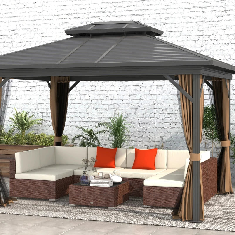Seven-Piece Brown/Beige Rattan Garden Set With Glass-Top Table