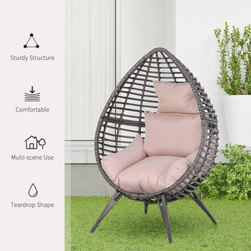 Grey Rattan Teardrop Outdoor Egg Chair with Soft Padded Cushion