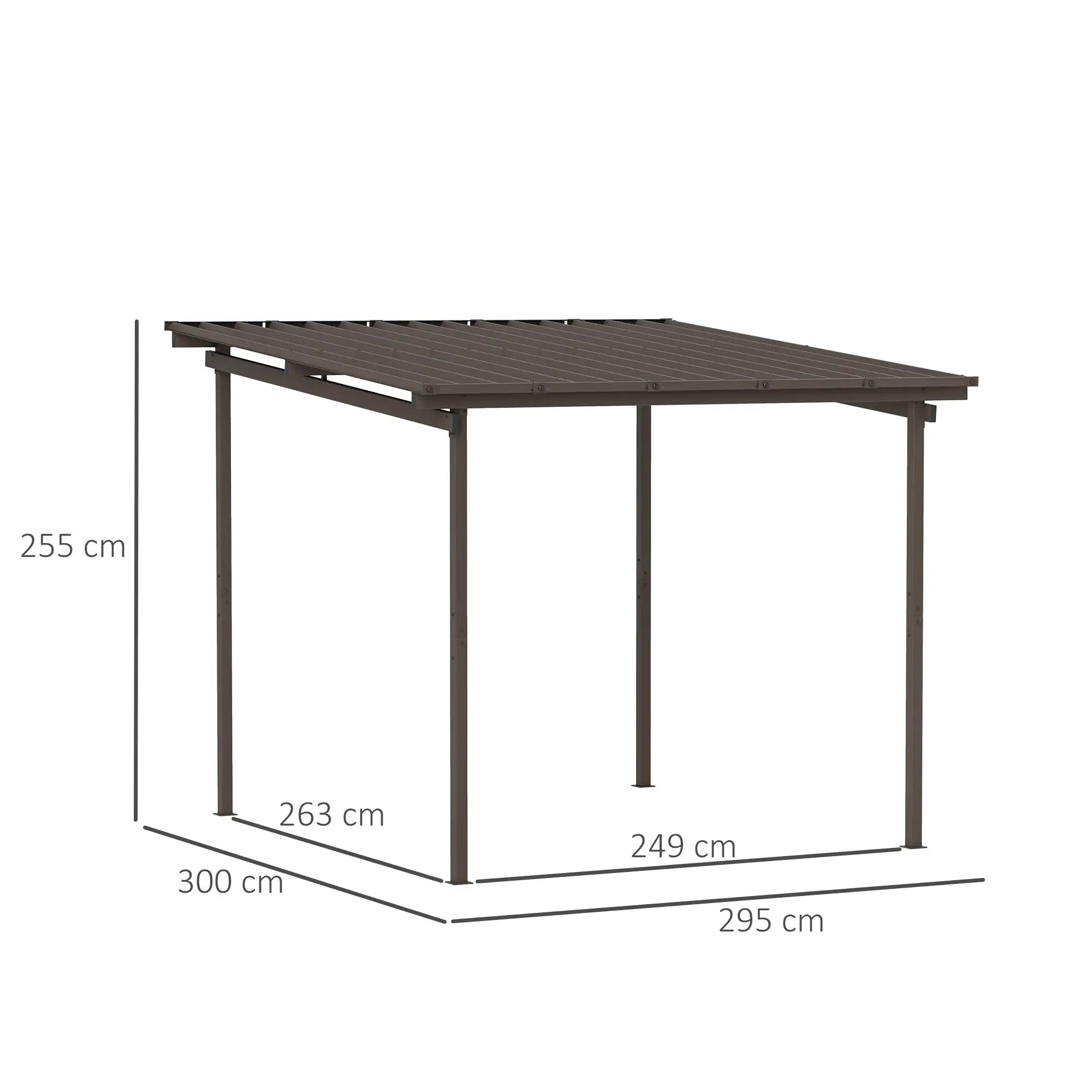 3m x 3m Brown Metal Lean-To Pergola