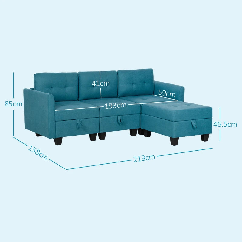 Light Blue 'L' Shape Modular Sofa with Storage for Stylish Living Rooms