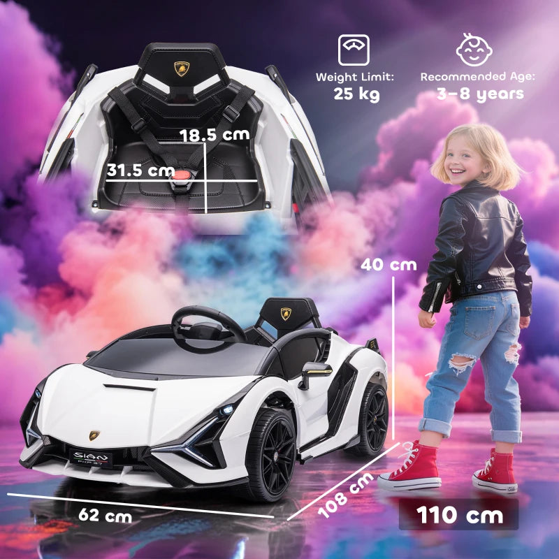 Lamborghini Sian 12V Electric Kids Car - Licensed Toy with Remote Control, Music, Lights & MP3 for Ages 3-5 - White
