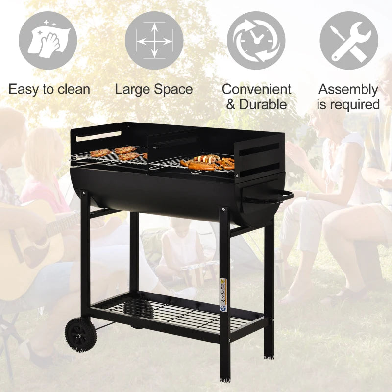 Black Steel Charcoal BBQ with Wheels