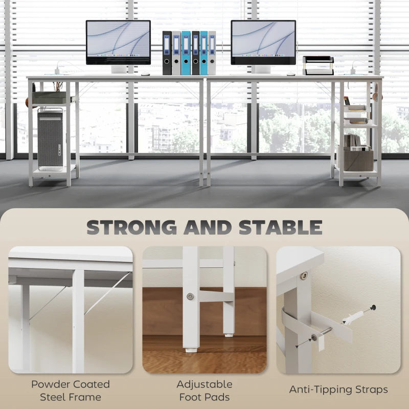 Modern White Computer Desk with Power Sockets - Stylish Home Office Furniture for Productivity and Convenience