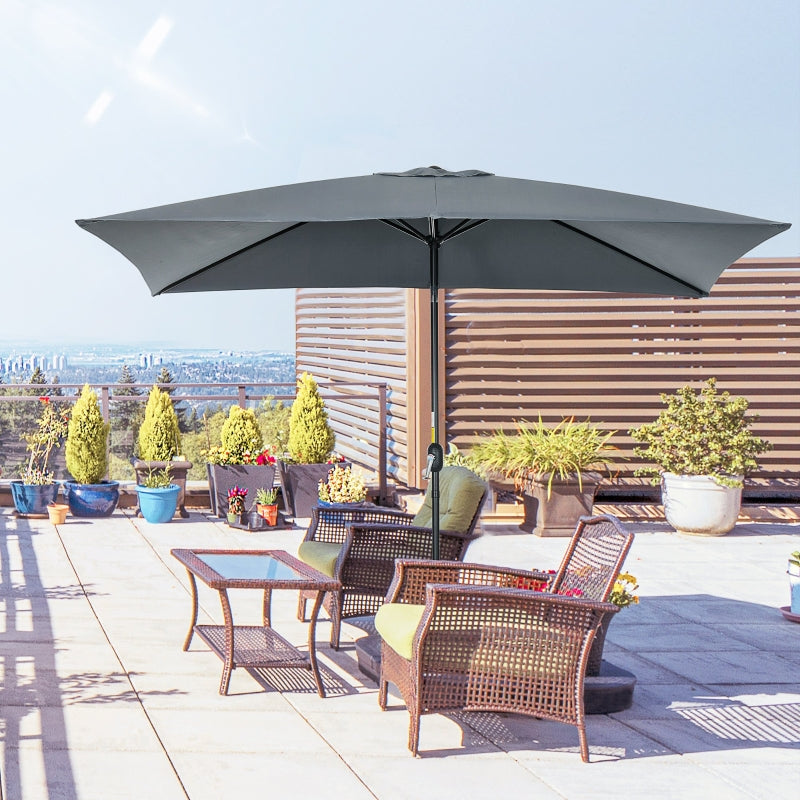 Dark Grey 3x2m Rectangular Patio Umbrella with Tilt Crank