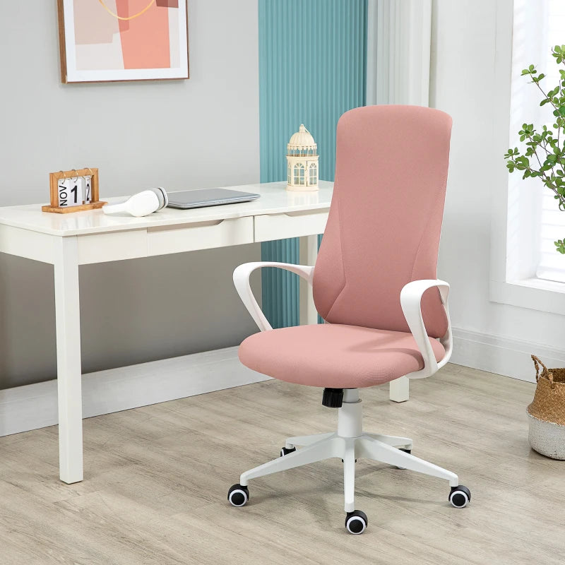 Vinsetto Pink High Back Office Chair - Adjustable Fabric Desk Chair with Armrests & Swivel Wheels for Comfort