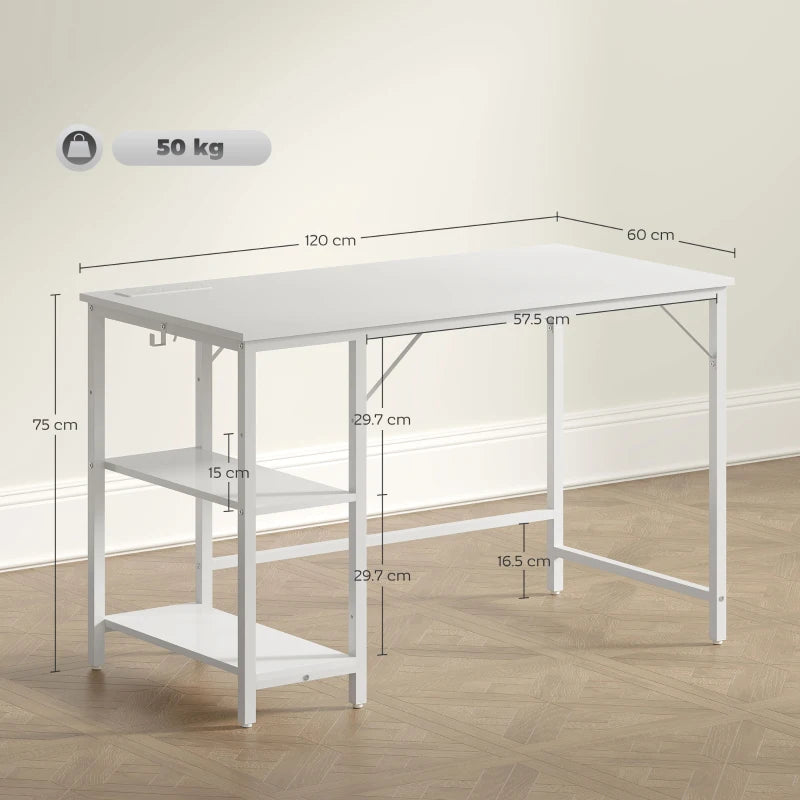 Modern White Computer Desk with Power Sockets - Stylish Home Office Furniture for Productivity and Convenience