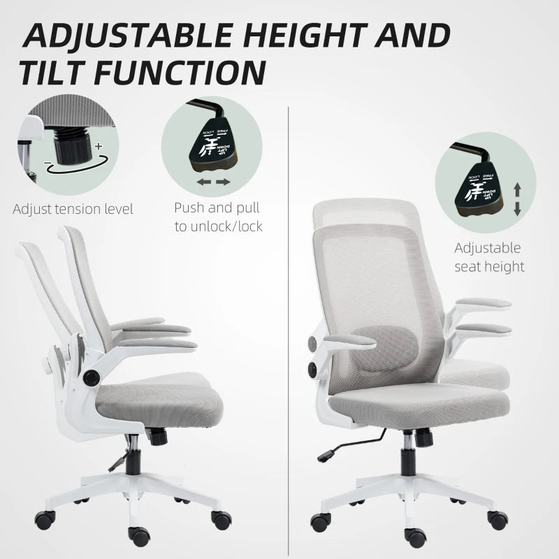 Ergonomic Mesh Back Adjustable Office Chair in Grey - Comfortable, Breathable Design for Home & Office Use
