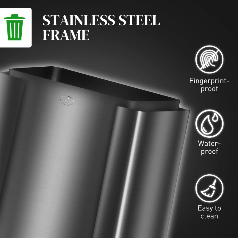 3 x 15L Steel Pedal Bin Set - Triple Kitchen Trash Can with Soft Close Lid, Removable Buckets, Fingerprint-Proof, Black