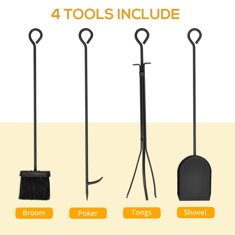 Steel Firewood Log Holder Rack - Indoor Outdoor Fireplace Wood Storage with Tools, Hooks, Rust-Resistant, Black, 75L x 30W x 60H cm