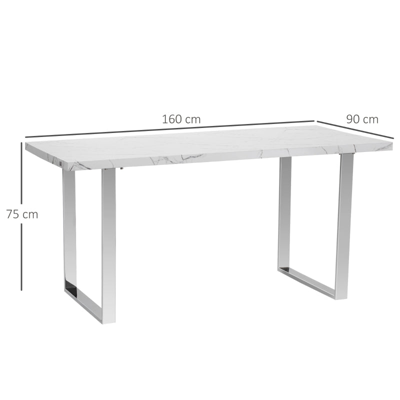 Modern Rectangular Dining Table for 6-8 People - 160 cm White Marble Effect Top with Steel Legs - Kitchen Furniture
