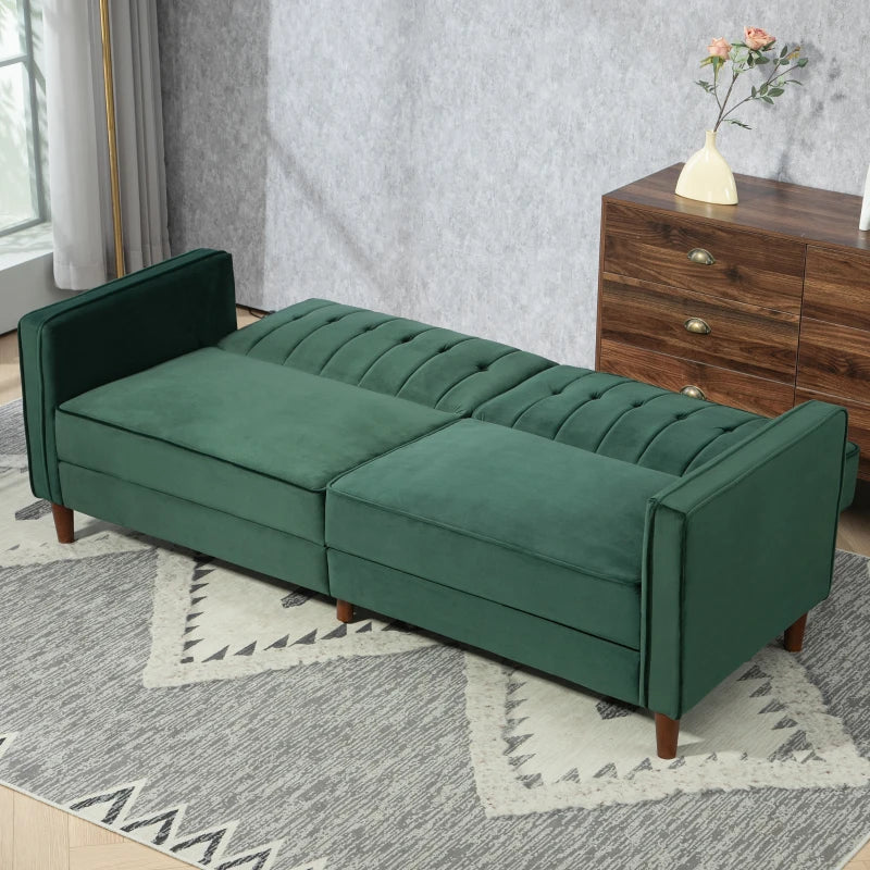 Velvet-Feel Green Three-Seater Sofa Bed for Stylish Living Room Comfort