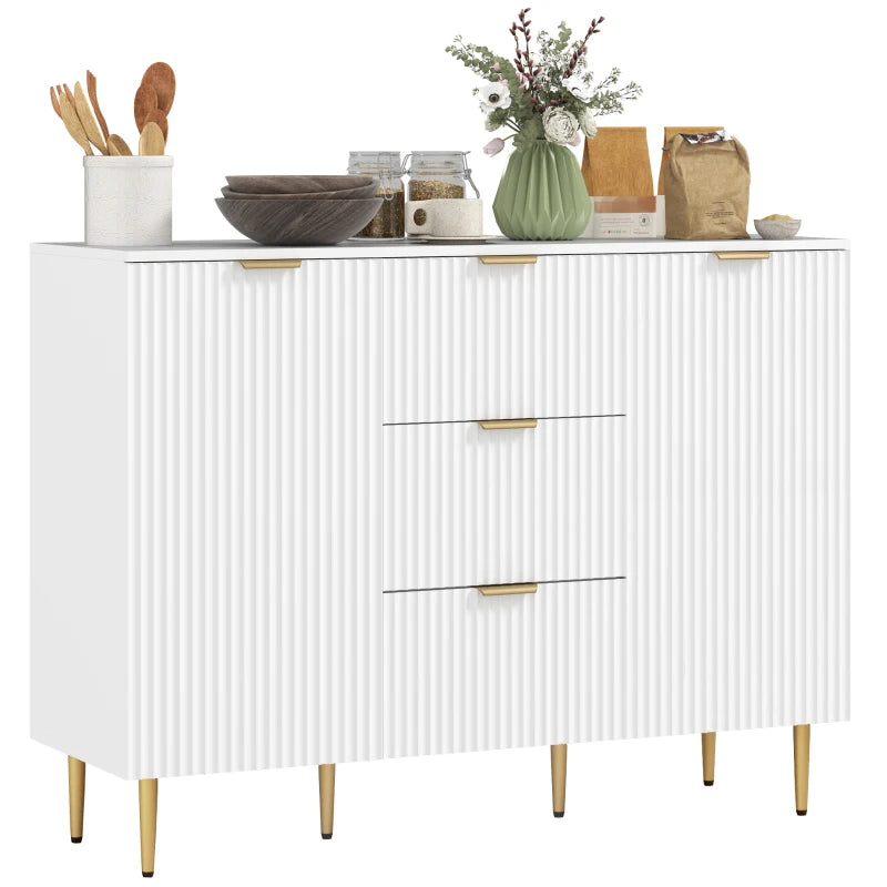 Modern 2-Door White Sideboard with 3 Drawers & Adjustable Shelves - Stylish Storage Solution for Living Room or Dining Room