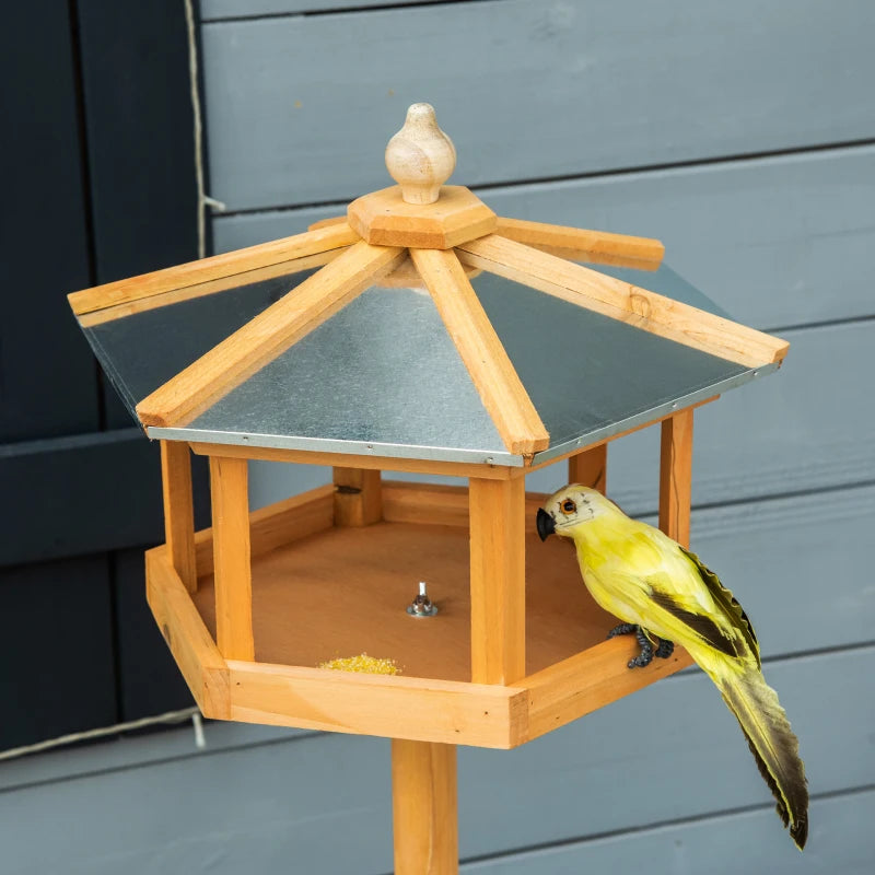 Wooden Bird Table - Free Standing Feeder Station for Garden, Sheltered Parrot Stand, Birdhouse 40x113cm