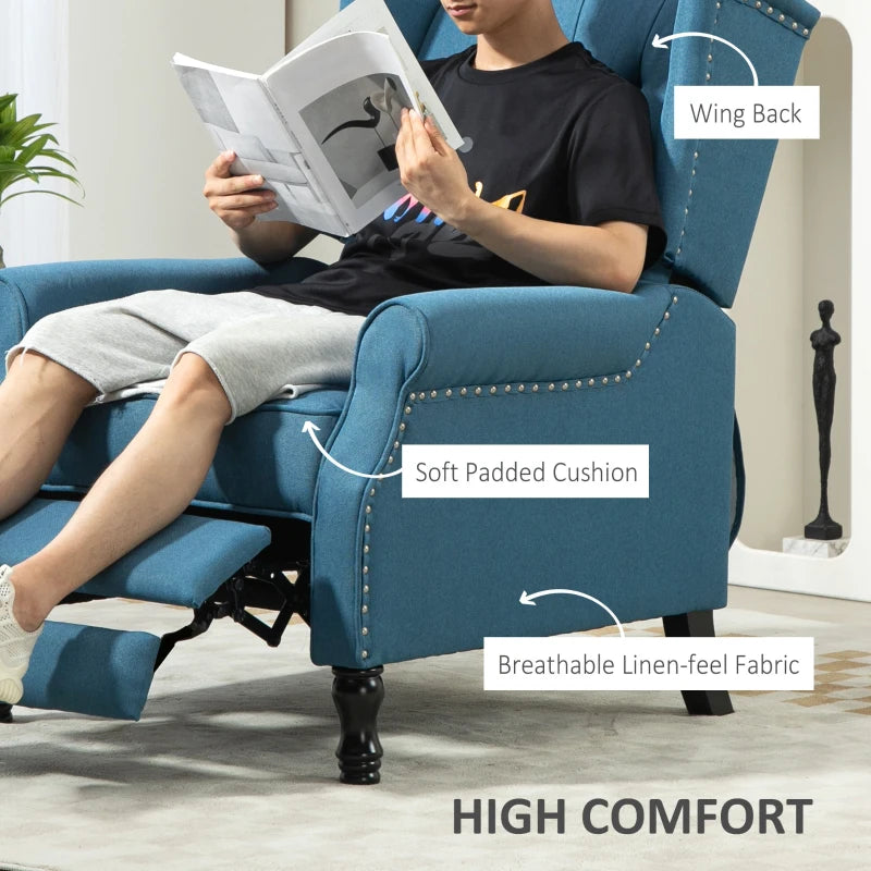 Vintage Blue Reclining Armchair with Footrest - 150° Adjustable Comfort for Relaxation