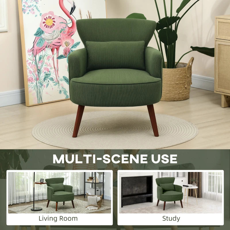 Green Corduroy Retro Accent Chair for Stylish Living Room Decor