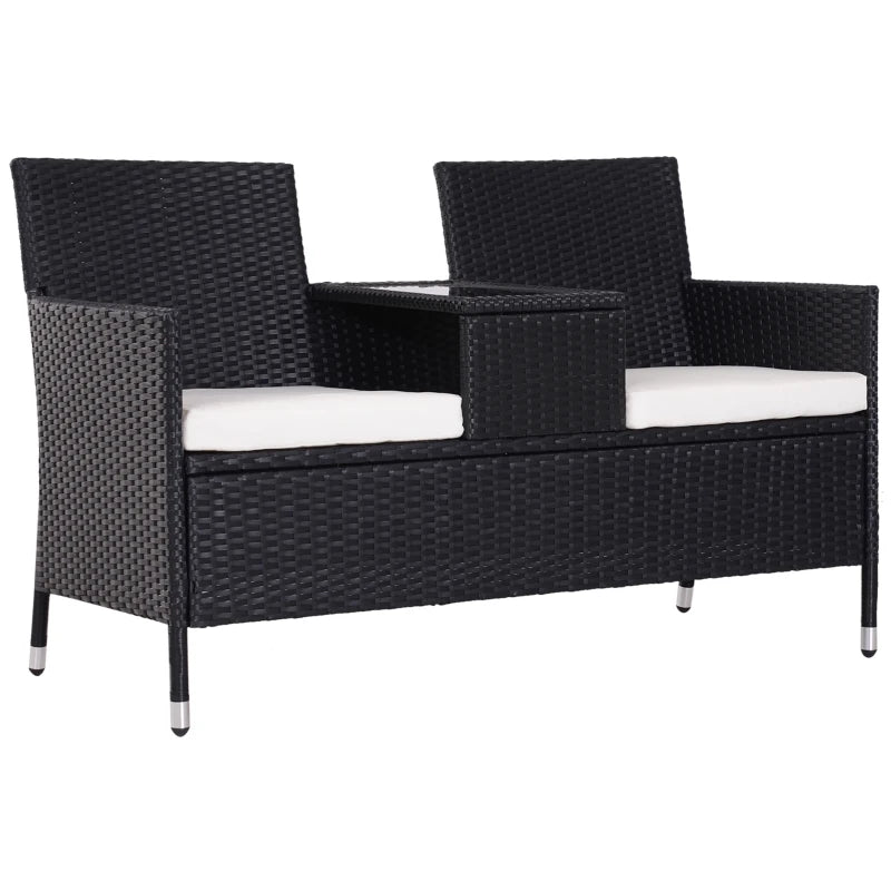 Black Rattan 2-Seater Chair Set with Middle Tea Table
