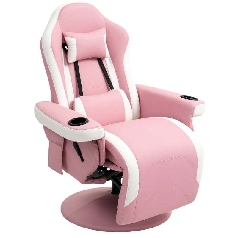Pink PU Leather Manual Recliner Armchair with Adjustable Leg Rest, 135° Recline and 360° Swivel