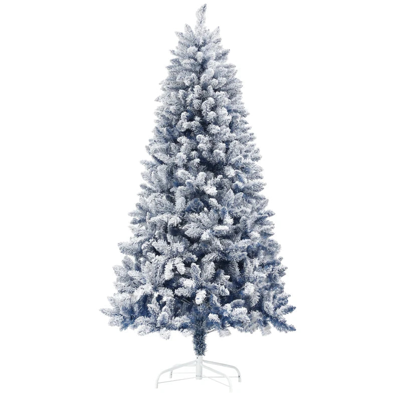 6ft Flocked Artificial Christmas Tree with 700 Snow Frosted Tips & Metal Stand - Snowy Hinged Xmas Tree in Blue