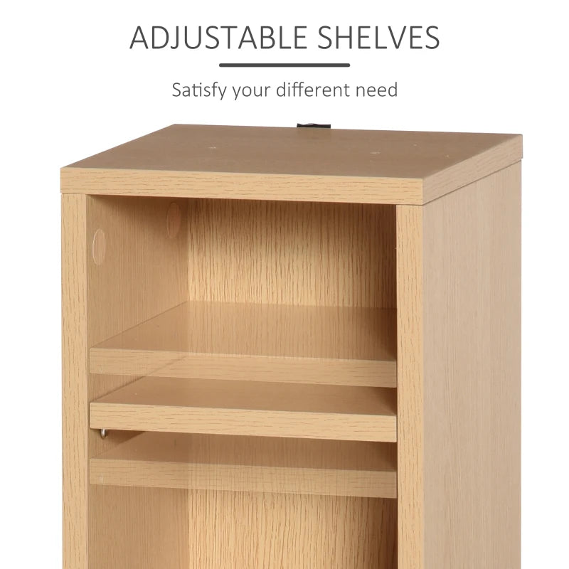 Set of 2 Blu-Ray Tower Rack - Adjustable CD Media Display Shelf Unit, Natural Wood Bookcase Storage Organizer