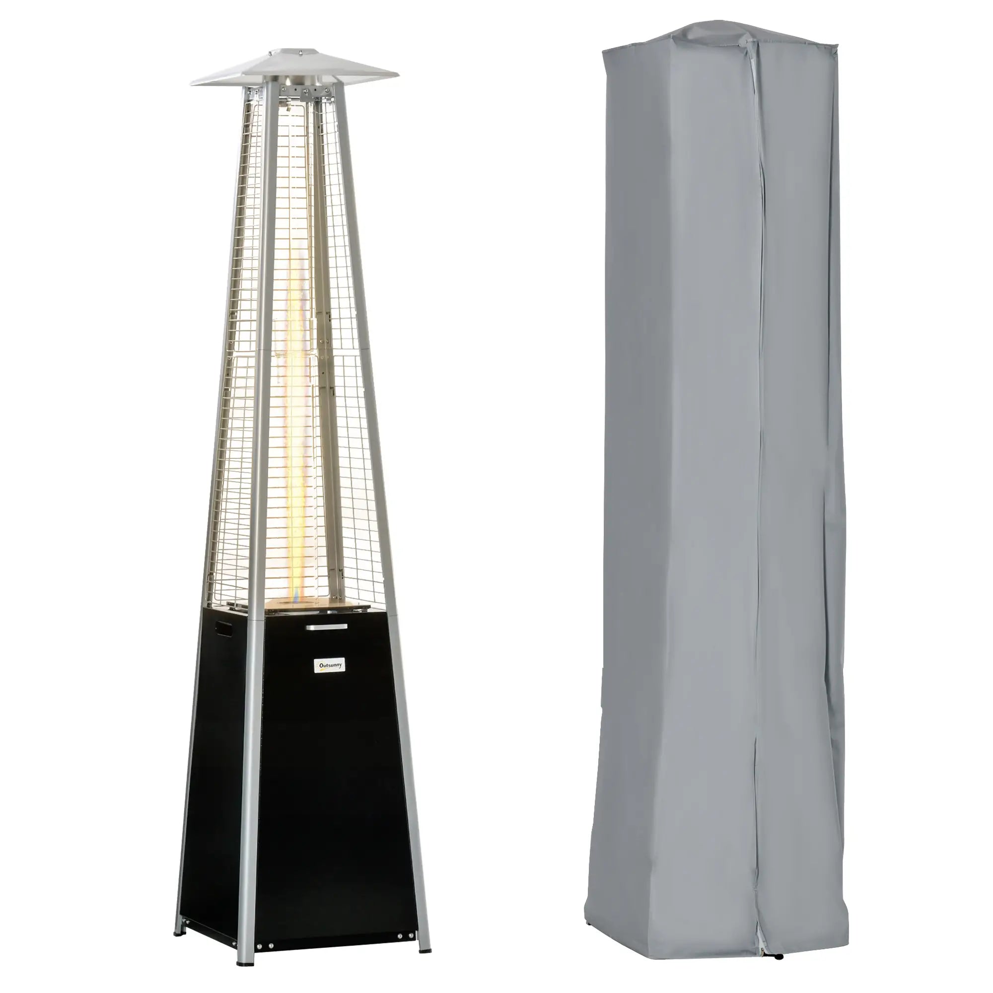 50 x 50 x 225cm Freestanding Gas Patio Heater - Garden Tower Heater with Wheels, Dust Cover, Regulator and Hose Included, Black,