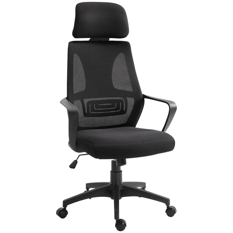 High Back Office Chair with Headrest Adjustable Height Ergonomic Mesh Design for Home and Office Black