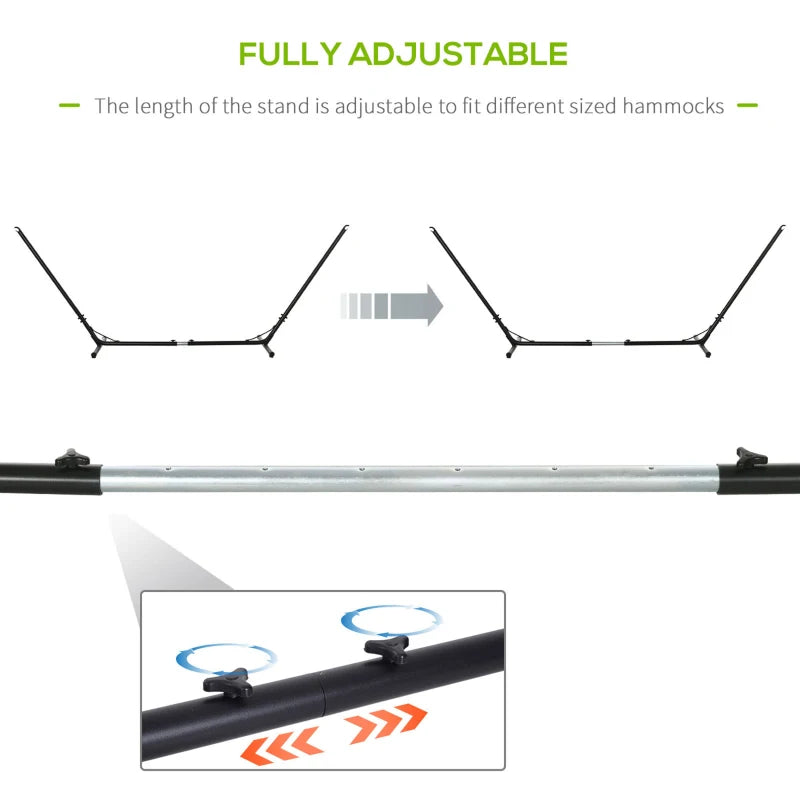 Green Striped Double Cotton Hammock with Adjustable Steel Frame