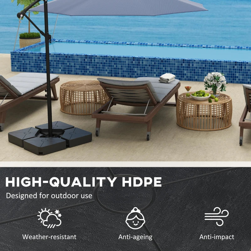 Heavy Duty Cantilever Parasol Base Weights - Set of 4, 64kg Sand or 55kg Water Filled, Black