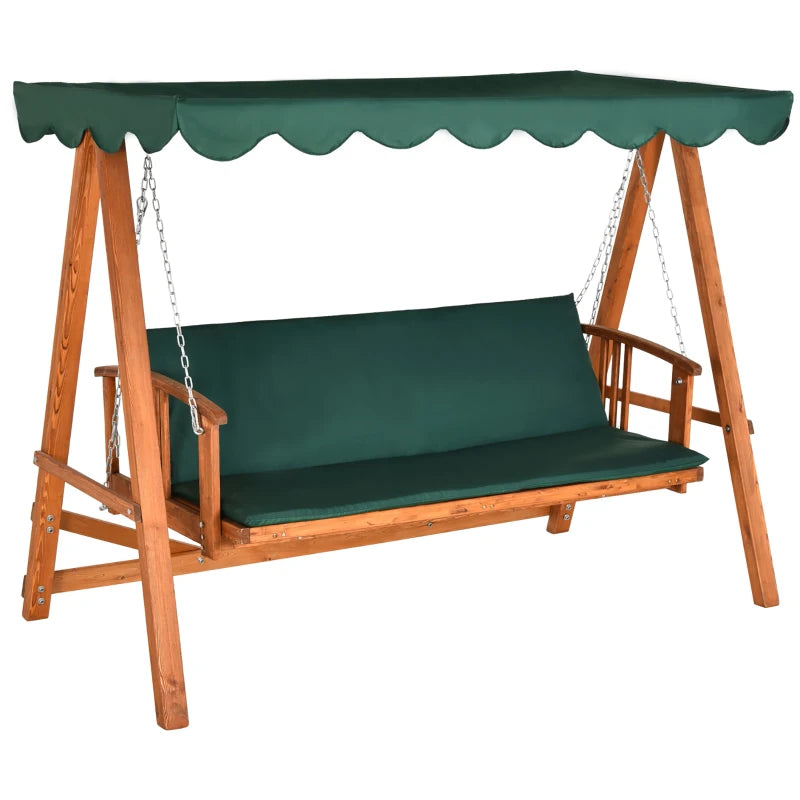 Dark Green 3-Seater Wooden Garden Swing Chair Hammock Bench