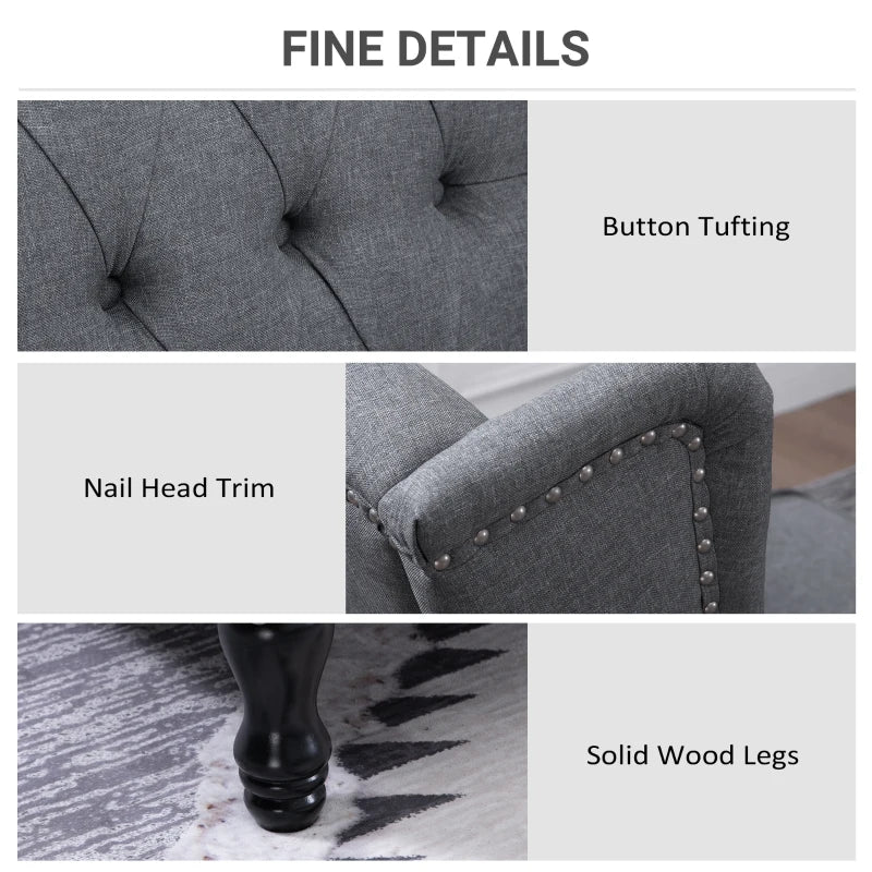 Vintage Wingback Recliner Armchair with Nail Head Trim and Button Tufted Back for Living Room, Grey