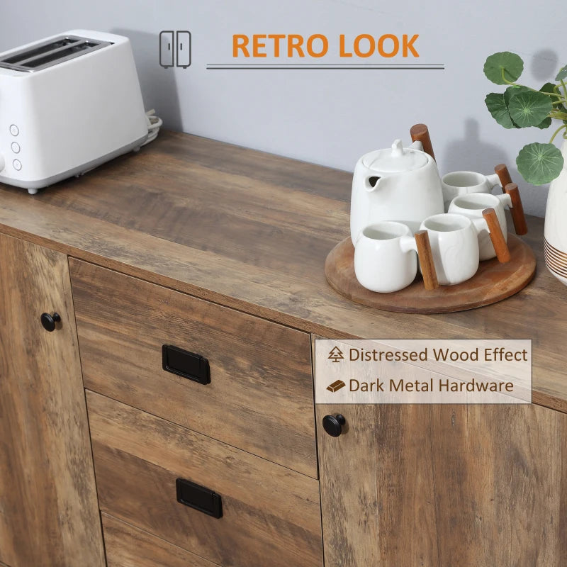 Unique Retro Mango Wood-Effect Sideboard - Stylish Storage Solution for Living Room & Dining Room Decor