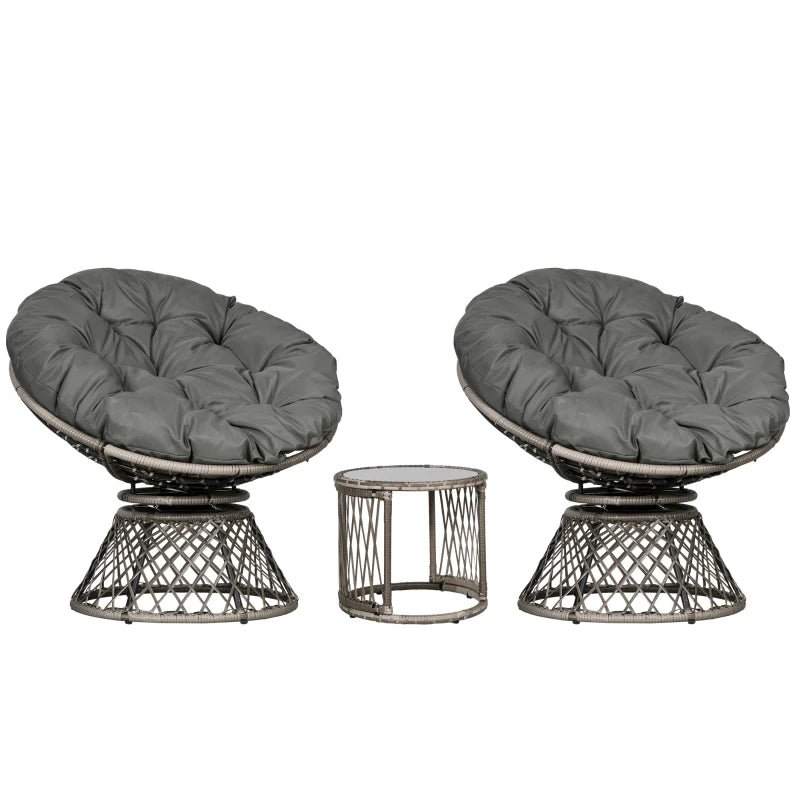 Grey Rattan Garden Moon Chair Set - 3-Piece