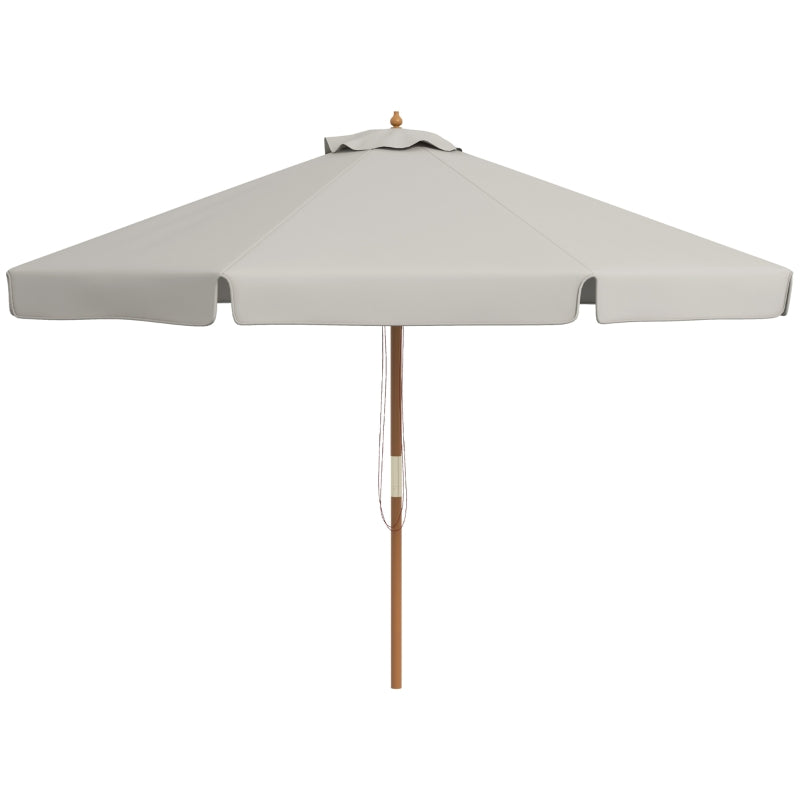 3.3m Grey Garden Parasol Umbrella - Outdoor Sun Shade Canopy with 8 Bamboo Ribs and Wood Pole