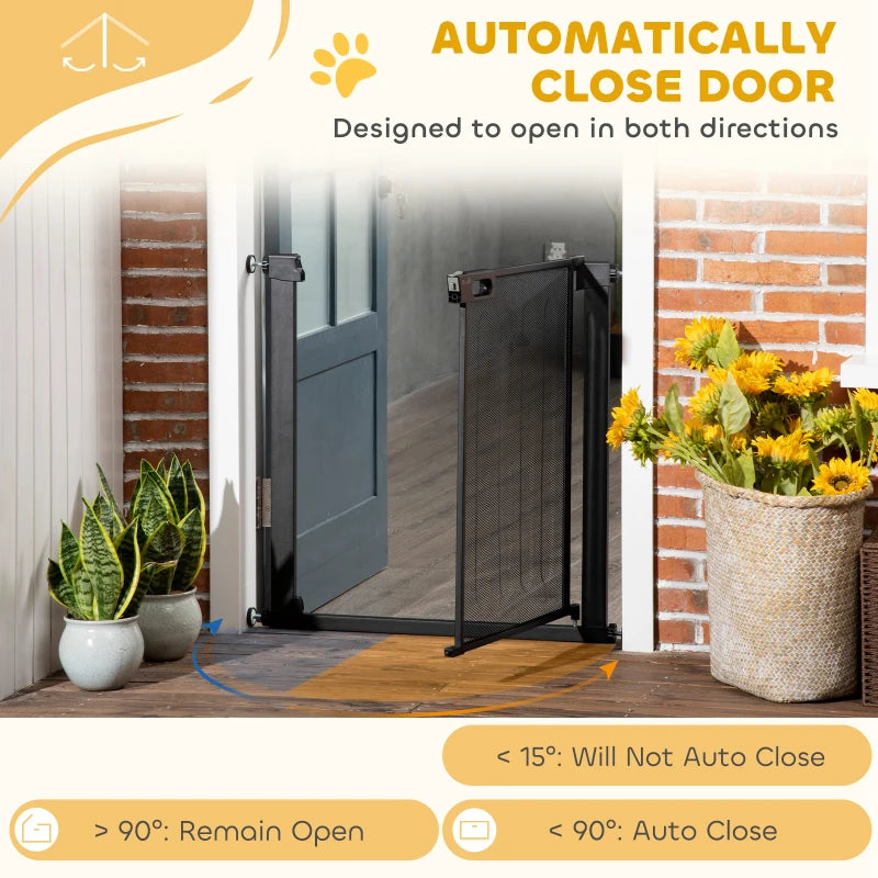 Dog Safety Gate for Hallways & Staircases - Automatic Closing Door, Black Pet Barrier for Home Safety