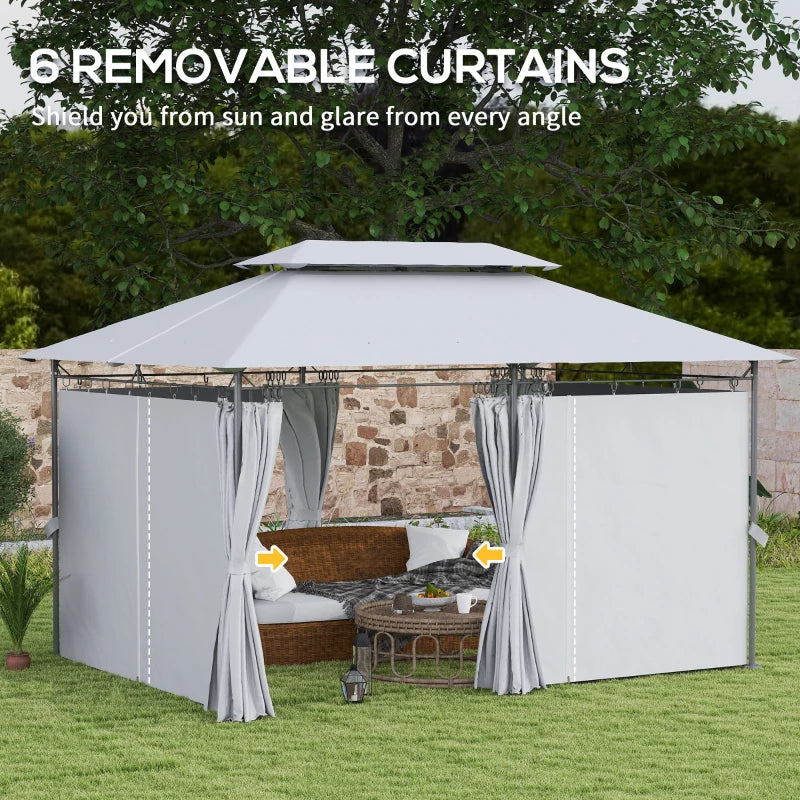 3m x 4m Dark Grey Metal Frame Two-Tier Roof Gazebo