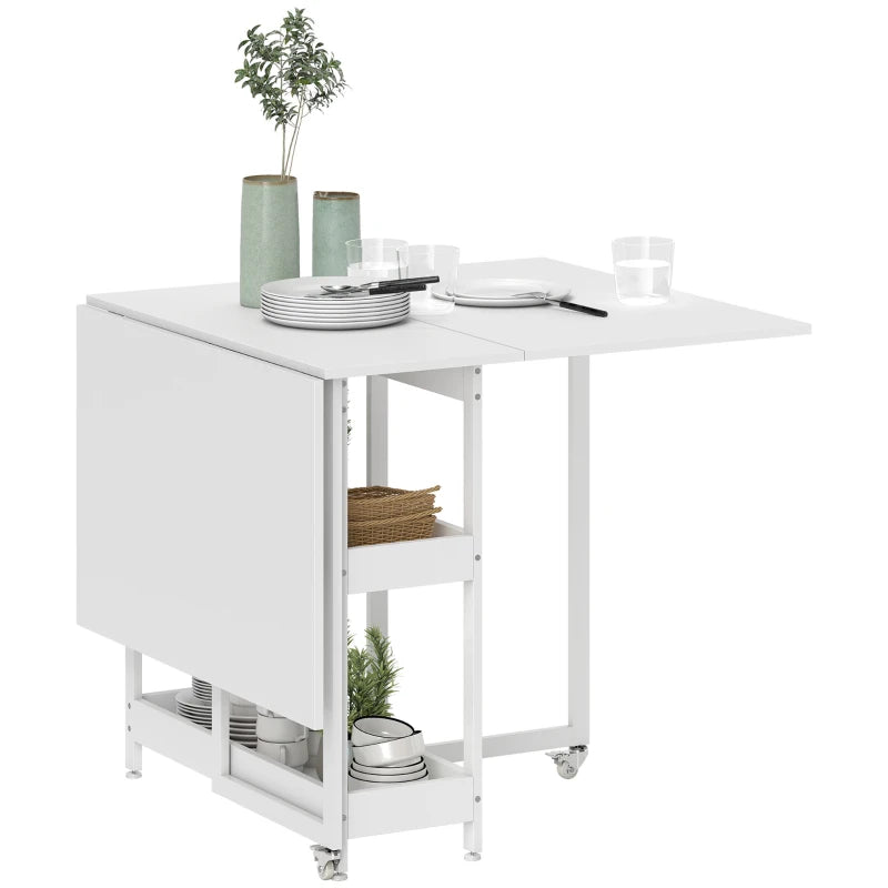 Stylish Four-Person Drop Leaf Table in White - Space-Saving Design for Dining Room or Kitchen