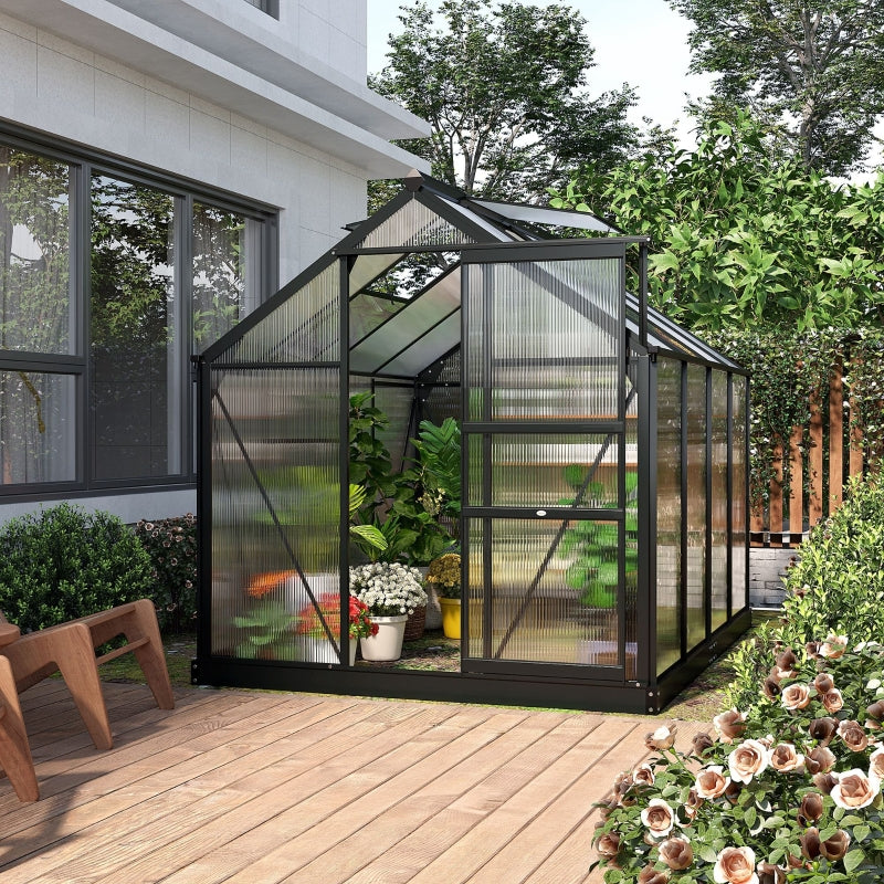 Grey 6ft x 6ft Polycarbonate Greenhouse With Aluminium Frame