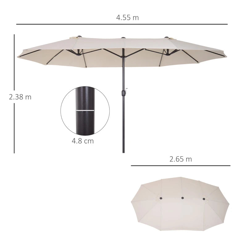 Double-Sided Beige Patio Sun Umbrella - 4.6m