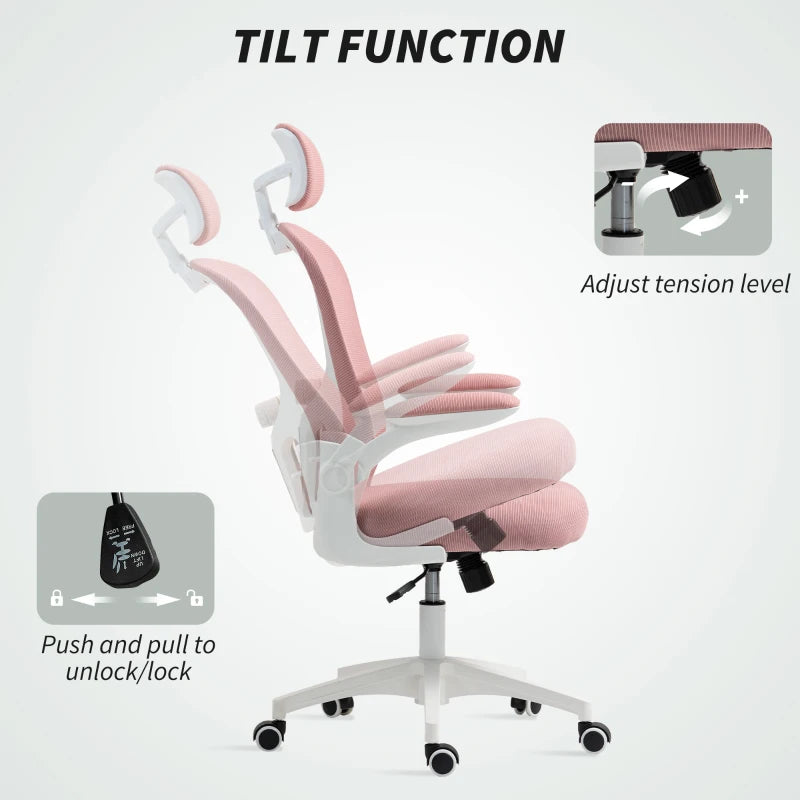 Vinsetto Pink Multi-Adjustable Office Chair with Lumbar Support, Headrest & Breathable Mesh Back for Comfort & Style